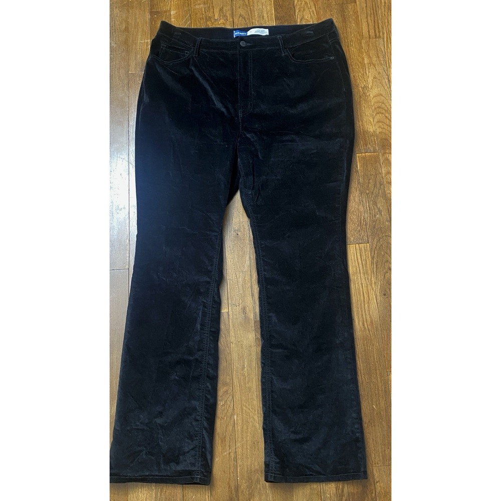 Old Navy Womens Black Velour Kicker Bootcut Pants Sz 16 High Rise Cotton Stretch